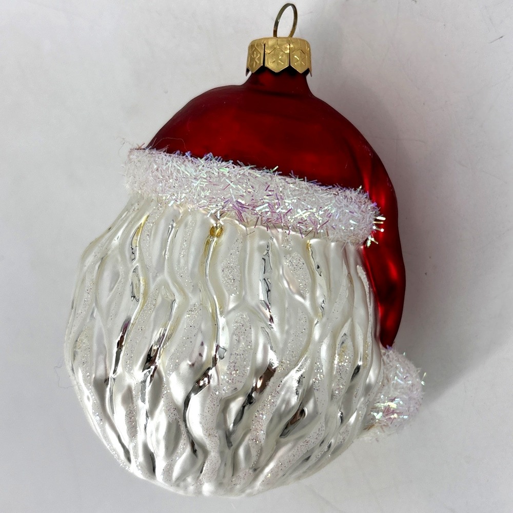 Impuls Glass Santa Face Hand Painted Santa Claus Christmas Ornament Poland 5.25" - Picture 7 of 10